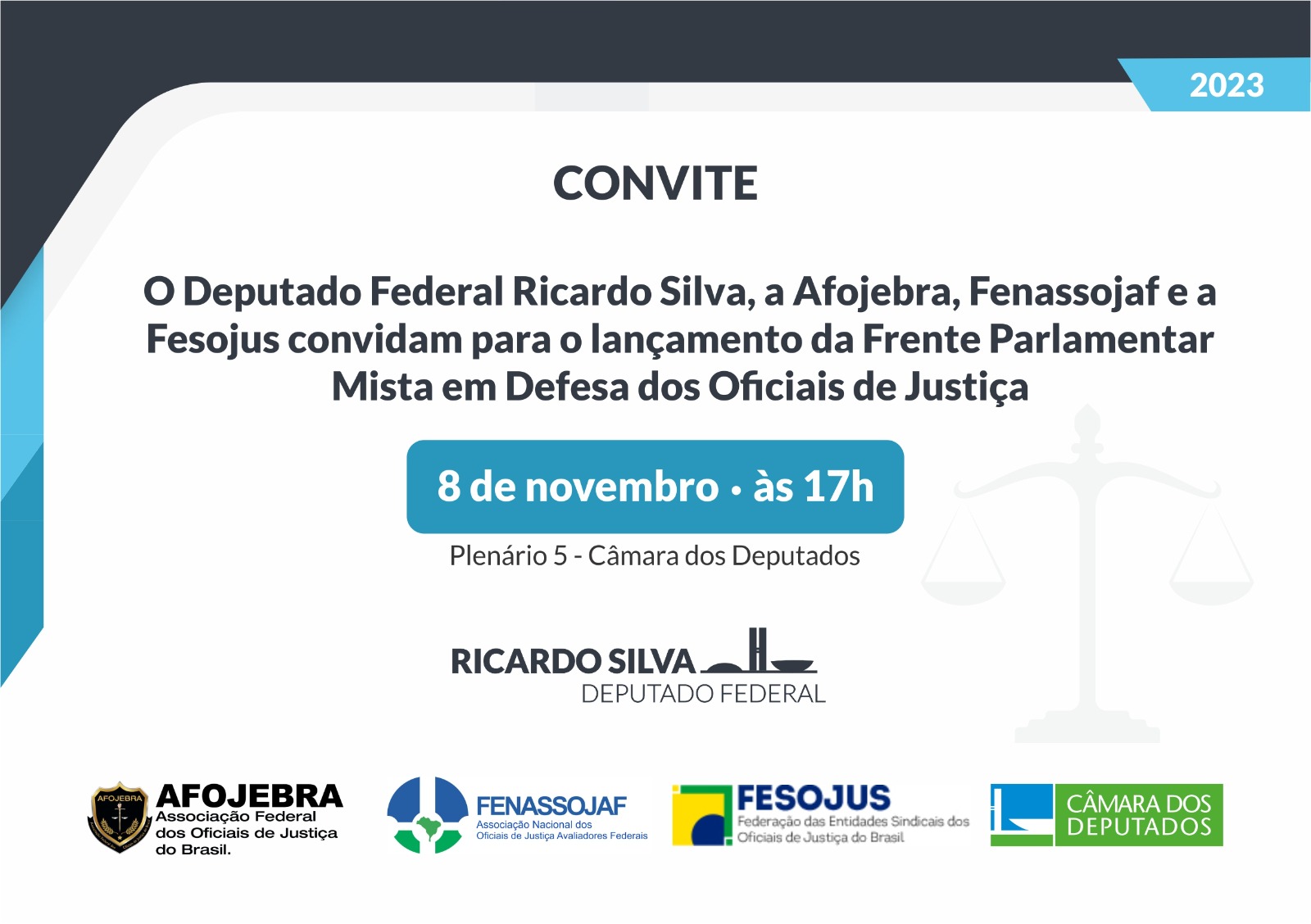 INSTALAÇÃO DA FRENTE PARLAMENTAR MISTA EM DEFESA DOS OFICIAIS DE JUSTIÇA ACONTECE NO DIA 8 DE NOVEMBRO