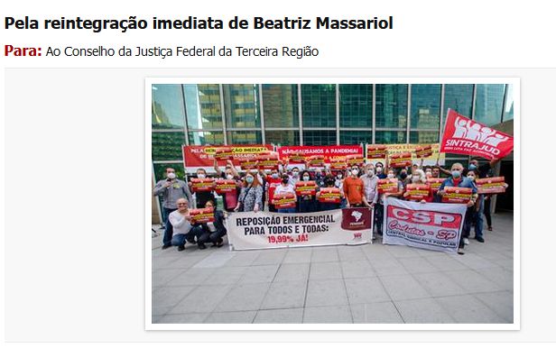 PETIÇÃO PÚBLICA REQUER IMEDIATA REINTEGRAÇÃO DA OFICIALA DE JUSTIÇA BEATRIZ MASSARIOL AO CARGO