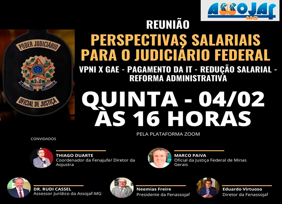 FENASSOJAF PARTICIPA DE REUNIÃO DA ASSOJAF/MG NA PRÓXIMA QUINTA-FEIRA