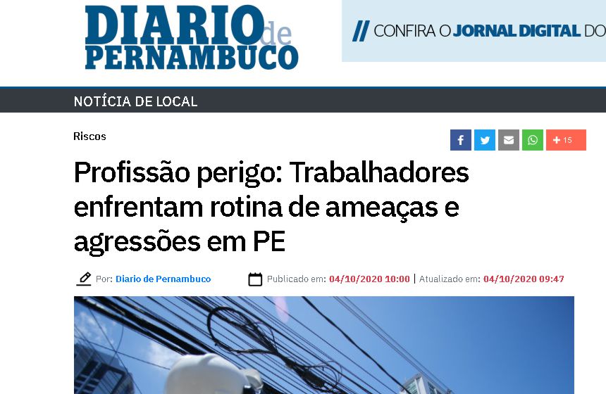 REPORTAGEM DO DIÁRIO DE PERNAMBUCO INCLUI OFICIAIS DE JUSTIÇA ENTRE AS PROFISSÕES QUE ENFRENTAM ROTINA DE AGRESSÕES E AMEAÇAS