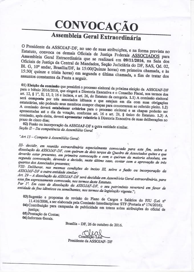 ASSOJAF-DF REALIZA ASSEMBLEIA PARA COMPOSIÇÃO DA COMISSÃO RESPONSÁVEL PELA ELEIÇÃO DA PRÓXIMA DIRETORIA