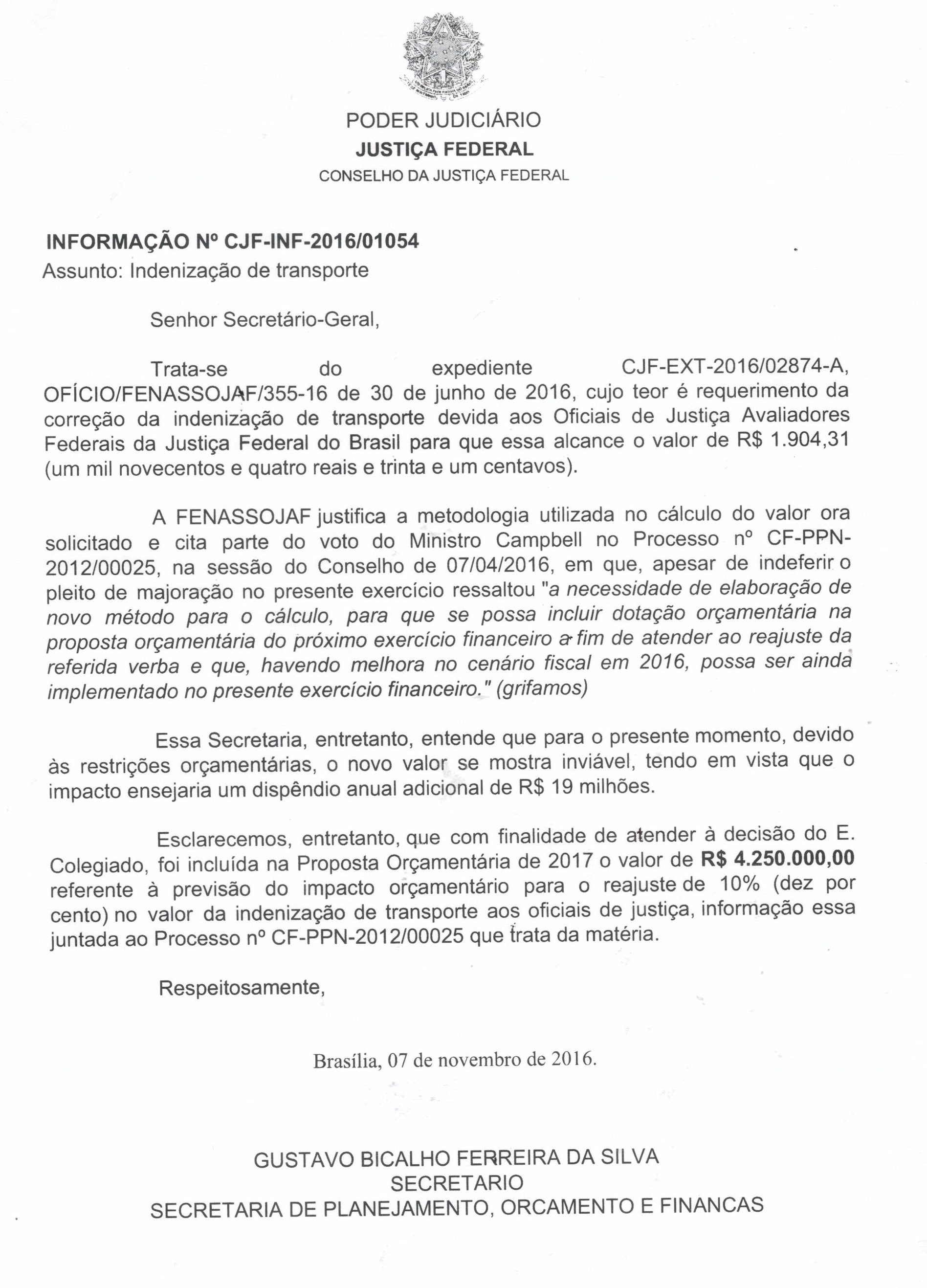 CJF CONFIRMA PREVISÃO ORÇAMENTÁRIA PARA REAJUSTE NA IT DOS OFICIAIS DA JUSTIÇA FEDERAL EM 2017