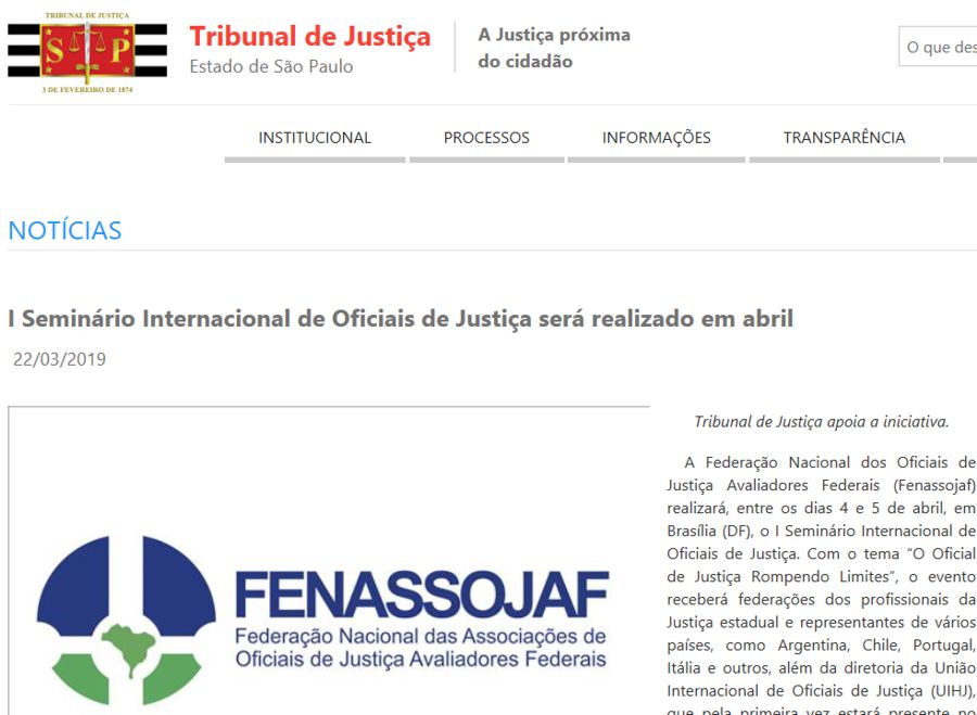 TRIBUNAIS DIVULGAM SEMINÁRIO INTERNACIONAL PROMOVIDO PELA FENASSOJAF