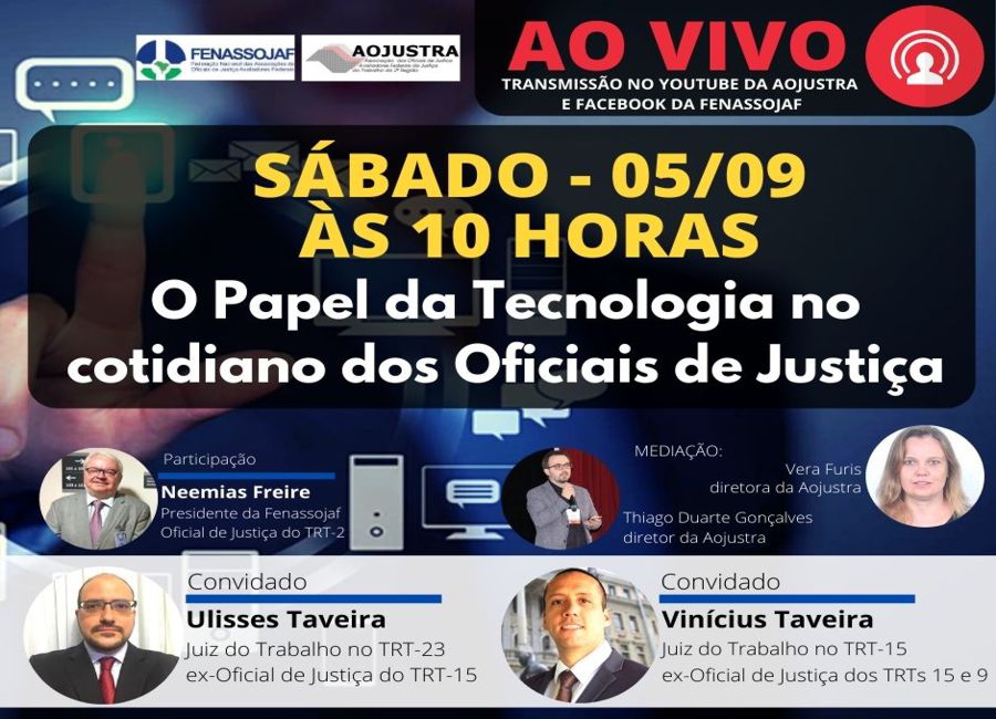 FENASSOJAF E AOJUSTRA PROMOVEM LIVE EM COMEMORAÇÃO AO DIA DO OFICIAL DE JUSTIÇA